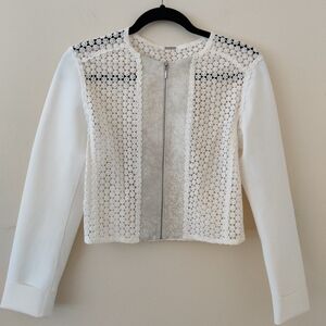 Elie Tahari White Cropped Blazer with Lattice Lace Detail